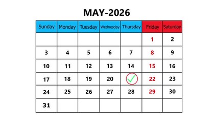 The date May 21, 2026, marked with a red circle on the wall calendar animation. Business Basics Wall Calendar Planner and Organizer.