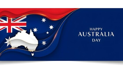 Happy australia day celebration banner with australian flag and map on blue background