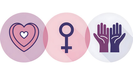 Symbols representing love, femininity, and support shown in a clean, modern graphic design for campaigns.