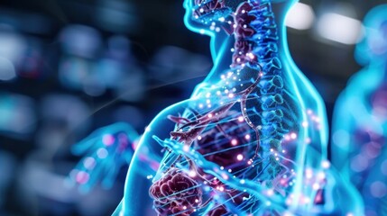 Futuristic Human Anatomy Visualization with Digital Elements and Glowing Effects for Medical and Educational Purposes