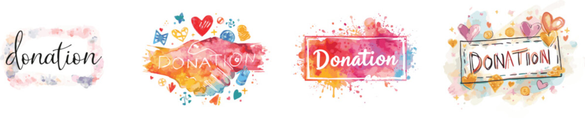 Watercolor Set Donation Outline. Isolated on white background