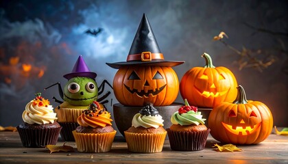 Halloween Treats - Spooky Pumpkins and Cute Spider Cupcakes.