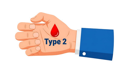 Hand with Type 2 Diabetes Awareness Symbol on White Background