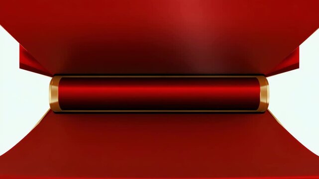 Dynamic 3D animation of a red and gold decorative scroll opening against a white background for premium digital signage and announcements.