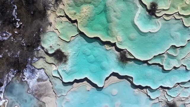 Close up of multi-colored pond at Huanglong Scenic and Historic Interest Area