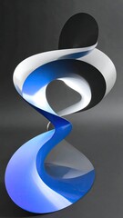 Abstract sculpture with flowing ribbons of blue, white, and black