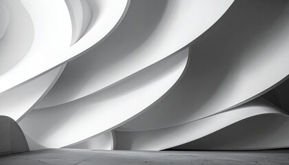 Abstract white interior with flowing, curved architectural elements