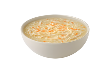 Chicken soup with shredded meat in bowl for Ramadan iftar, isolated on transparent background