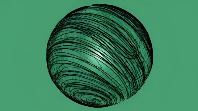 Abstract black scribble ball spinning and transforming on green screen