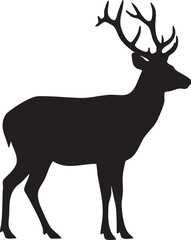 Fototapeta premium Black Silhouette of a Deer with Large Antlers Standing Sideways