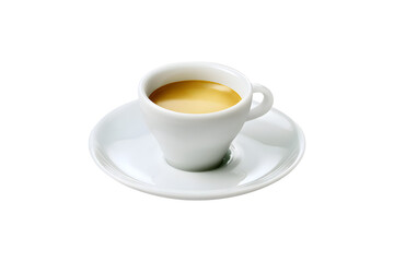 Fototapeta premium Hot coffee with crema in white cup and saucer for Ramadan suhoor, isolated on transparent background