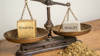 Vintage brass scale showing quantity versus quality