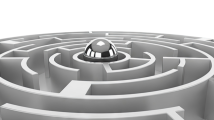 Silver Sphere at the Center of a White Maze
