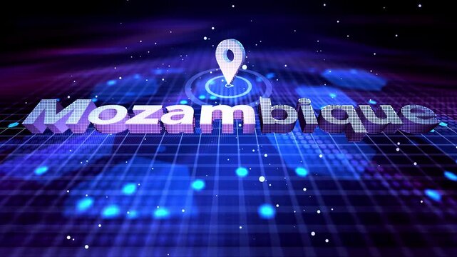 Mozambique Location Text Animation on Futuristic Digital Grid Background location, pin, marker, map, country, text