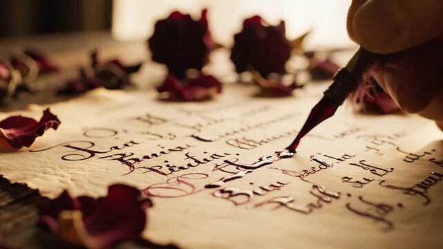 Writing a romantic page valentine's day letter with an old fountain pen