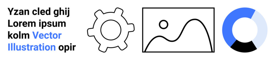 Technology, data analysis, infographics, workflow, engineering, and creative design. Gear, abstract landscape and circular graph. Technology and data analysis concept
