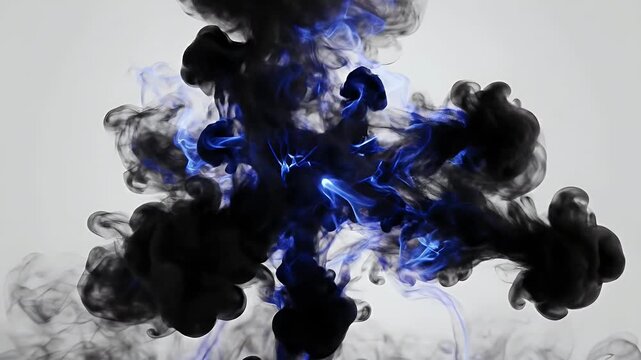 Black smoke simulation with blue light forming abstract shapes