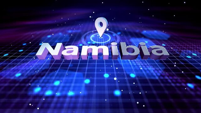 Namibia Location Text Animation on Futuristic Digital Grid Background location, pin, marker, map, country, text