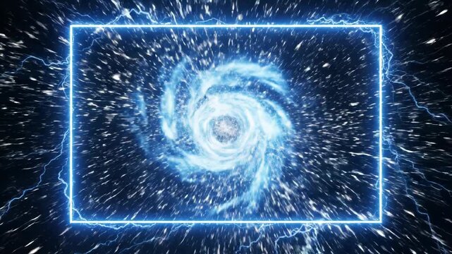 Abstract cosmic vortex with electric blue lightning effects in a dark space environment