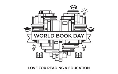 Naklejka premium World Book Day celebration with books and graduation caps