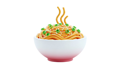 Stylized Bowl of Noodles with Sesame Seeds and Scallions