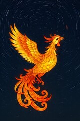 Obraz premium Fiery Phoenix with Star Trails in Night Sky