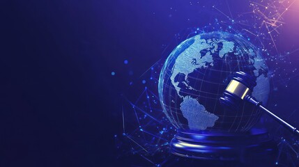 Global justice, legal judgement, digital world, abstract, international law,  background, illustration, 3D model