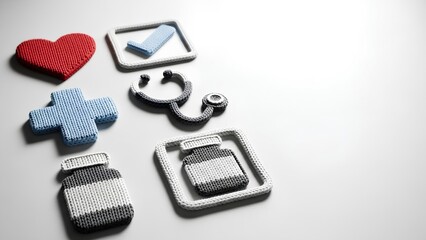 Knitted medical checklist displayed on a clean background with copy space and sharp lighting, modern illustration for diagnostics planning, preventive healthcare, medical services, healthcareindustry