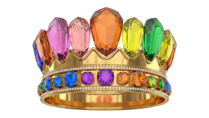 Golden Crown with Rainbow Gemstones and Diamonds