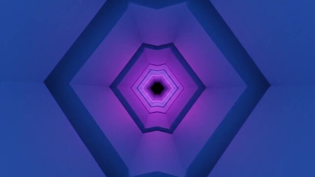 Geometric pattern of concentric purple and blue diamond shapes forming a tunnel-like design with a dark center point.