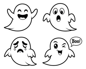 Obraz premium Cute line art ghost character set featuring various expressions for Halloween