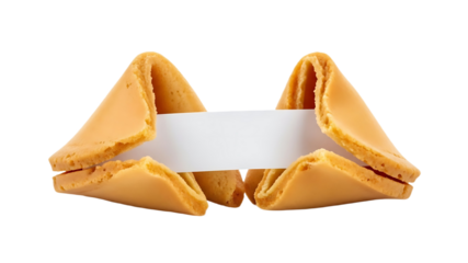 A close-up of fortune cookies with a blank paper strip inside