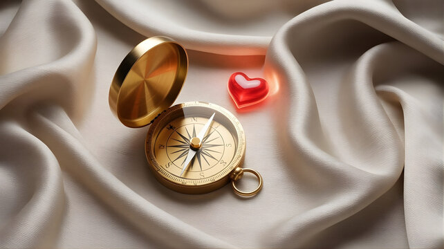 Golden Compass Pointing to Heart for Inner Guidance