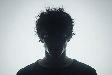 Silhouette of a man, no face visible, white background, high contrast, Generative AI