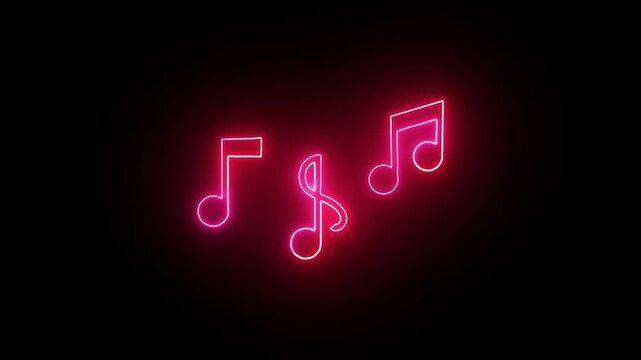 Glowing neon line music icon animation on black background