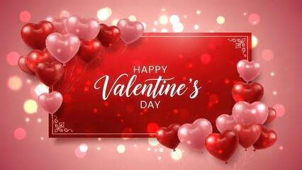 Naklejka premium Happy valentine's day greeting with red and pink heart balloons on festive background