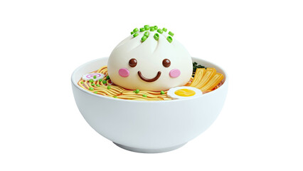 Happy Ramen Bowl with a Steamed Bun Character