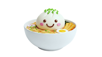 Happy Ramen Bowl with a Steamed Bun Character