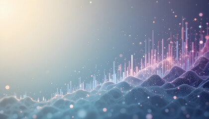 Abstract Digital Waveform Representing Financial Market Trends With Glowing Particles And Bokeh Lights