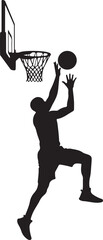 Obraz premium Basketball Player Silhouette – Professional Athlete Jump Shot Black Vector Icon Isolated on White Background