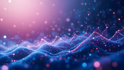Abstract Digital Waveform Representing Financial Market Trends With Glowing Particles And Bokeh Lights