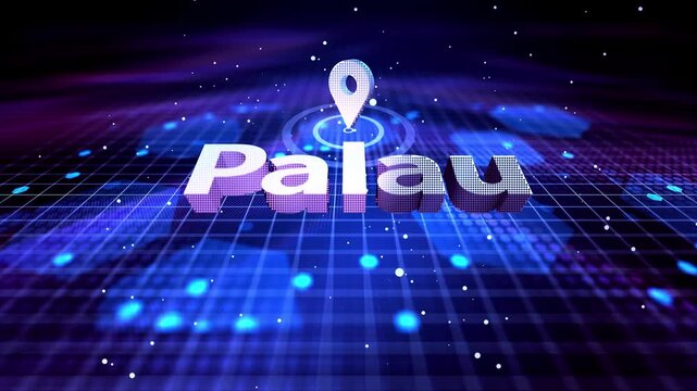 Palau Location Text Animation on Futuristic Digital Grid Background location, pin, marker, map, country, text