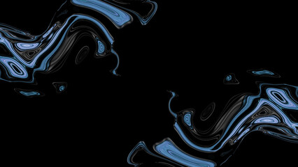 Abstract background with fluid blue and silver liquid ripples flowing across a dark black space creating a modern aesthetic