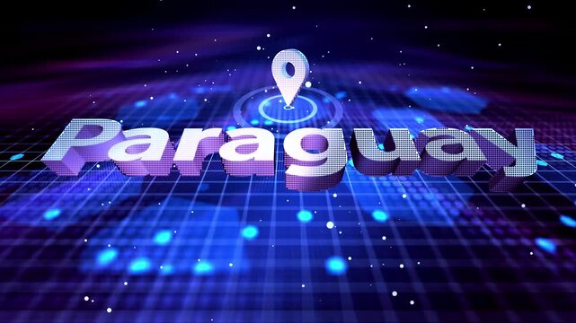 Paraguay Location Text Animation on Futuristic Digital Grid Background location, pin, marker, map, country, text