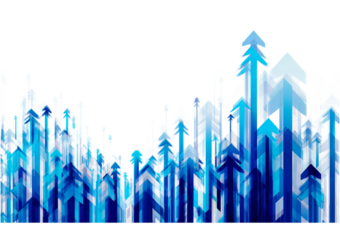Abstract blue and white arrows ascending in a dynamic pattern isolated on a transparent background upward