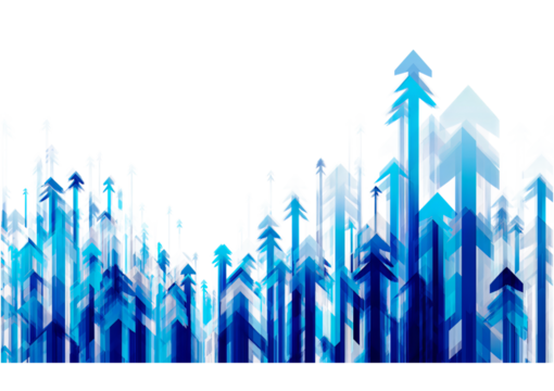 Abstract blue and white arrows ascending in a dynamic pattern isolated on a transparent background upward - Powered by Adobe