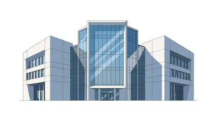 Modern office building illustration with sleek glass facade and contemporary architectural design, representing corporate headquarters and commercial business centers