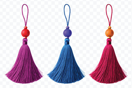 abstract vibrant tassel with a smooth wooden in different color style isolated on transparent background