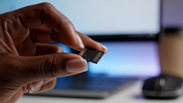 Close-up of Hand Holding USB Flash Drive for Data Transfer.