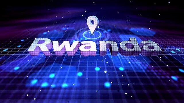 Rwanda Location Text Animation on Futuristic Digital Grid Background location, pin, marker, map, country, text